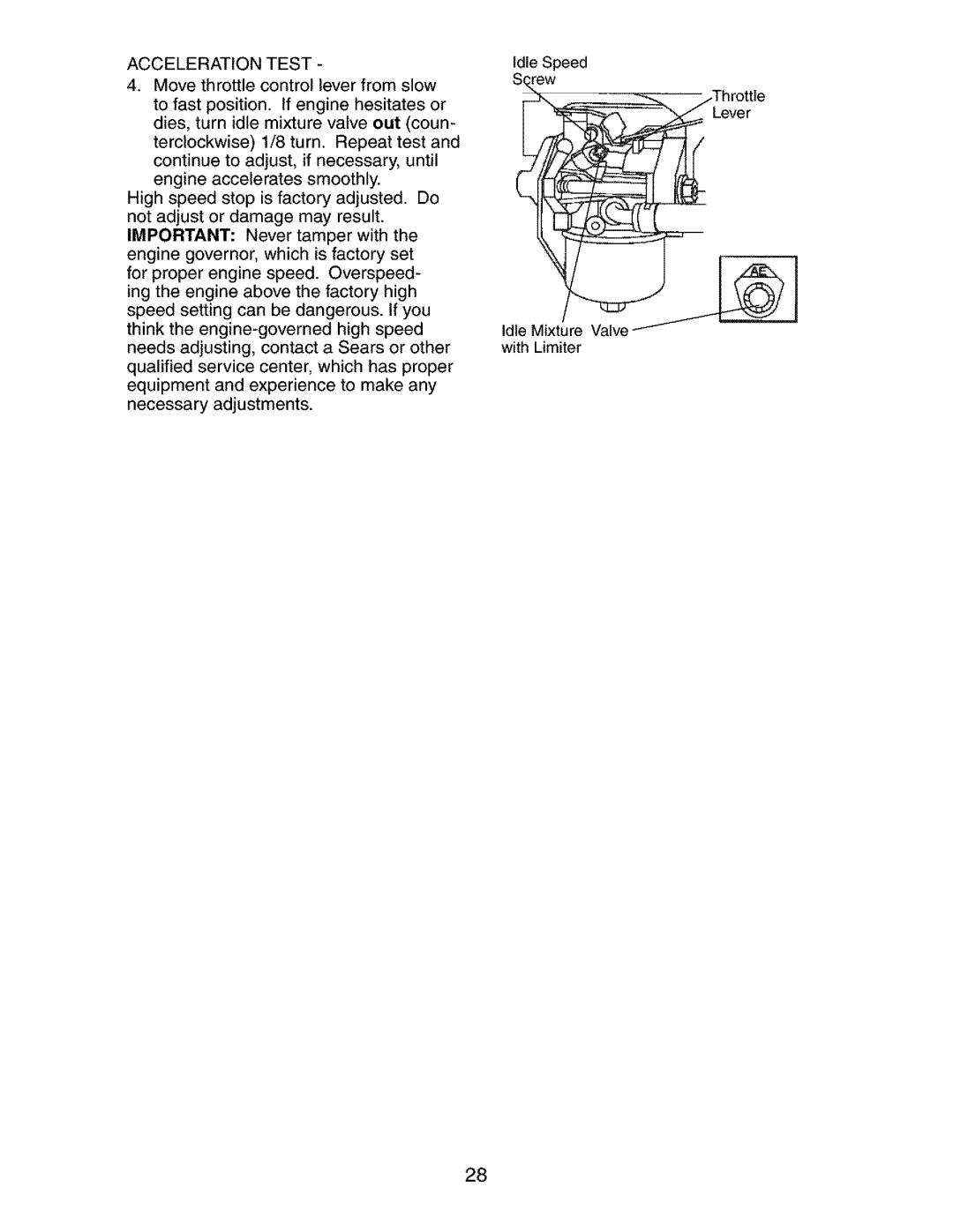 Craftsman 917.27268 manual Acceleration Test 