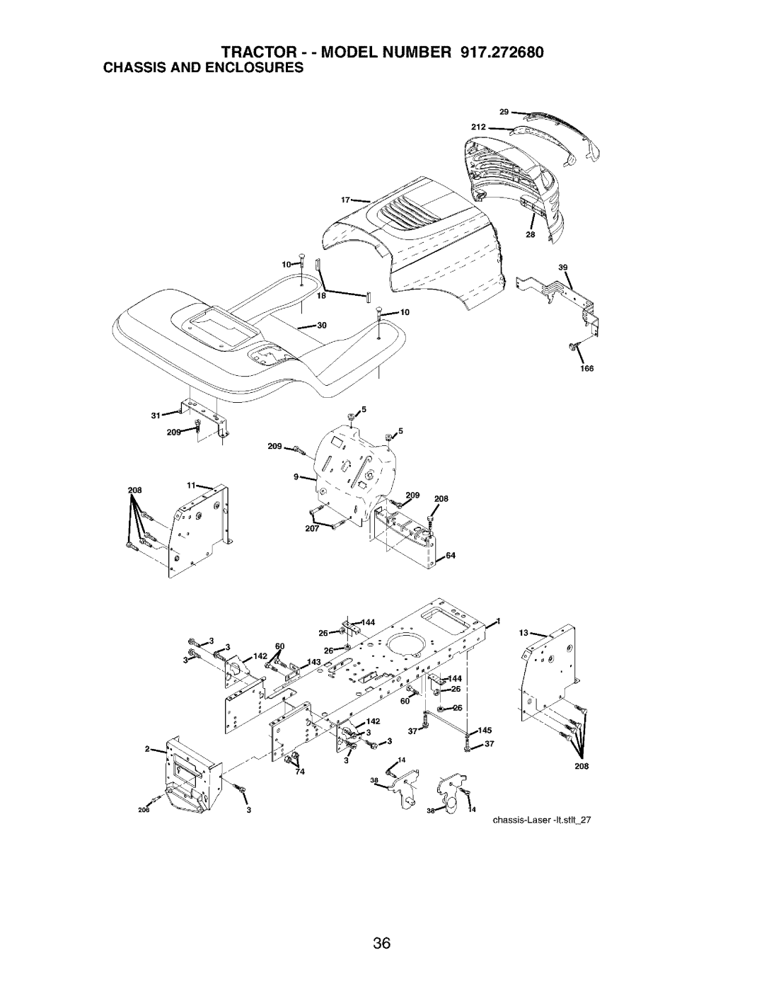 Craftsman 917.27268 manual Tractor - Model Number Chassis and Enclosures 