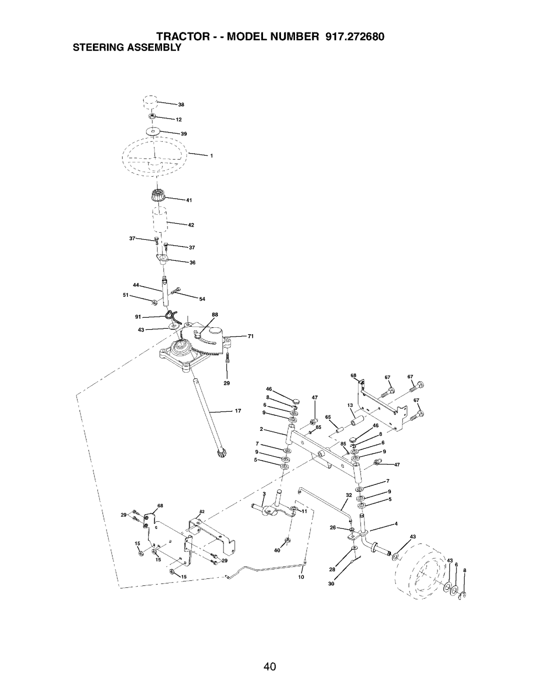 Craftsman manual Tractor - Model Number 917.272680 Steering Assembly 
