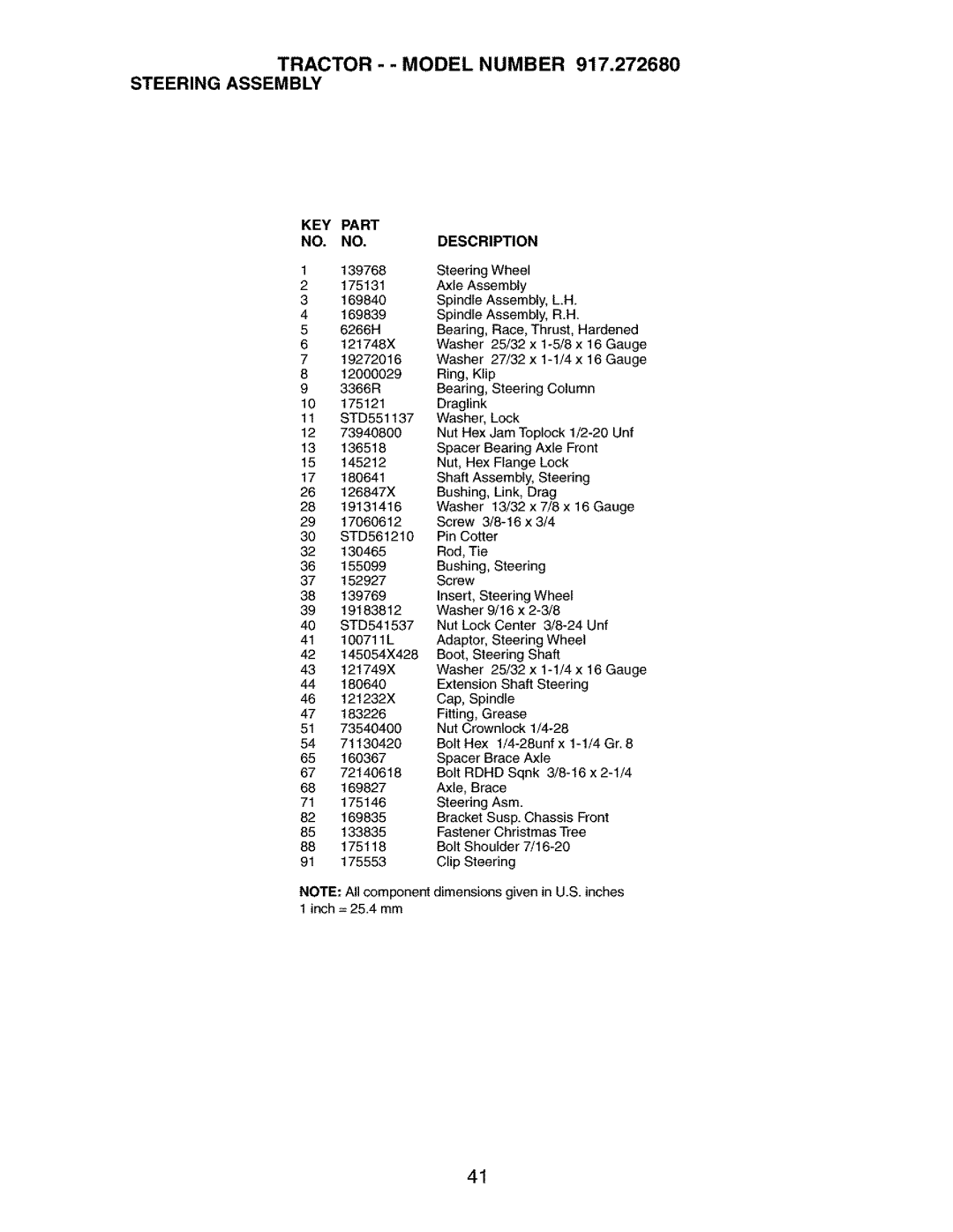 Craftsman manual Tractor - Model Number 917.272680 Steering Assembly 