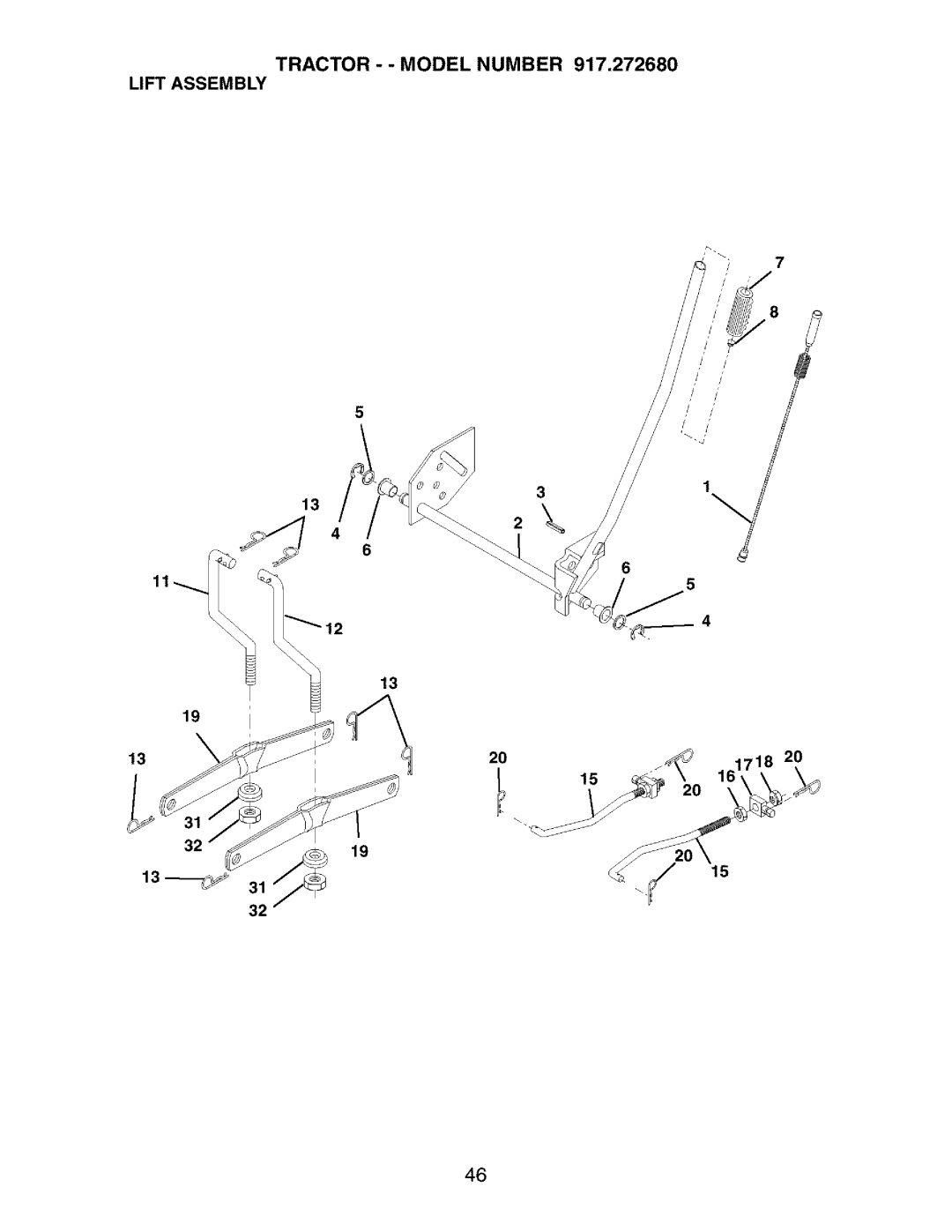 Craftsman 917.27268 manual Tractor - Model Number Lift Assembly 