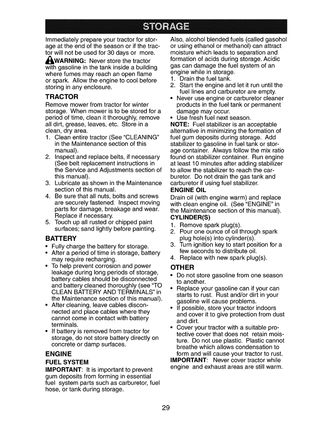 Craftsman 917.272762 manual Battery, Fuel System, Engine OIL, Cylinders, Other 