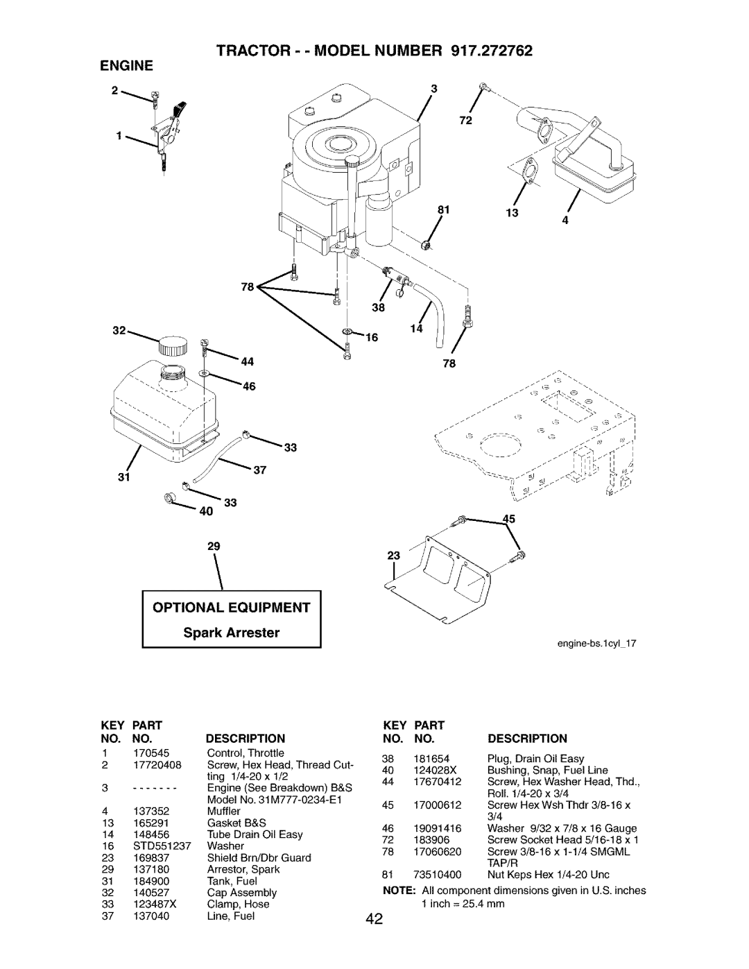 Craftsman 917.272762 manual Engine 