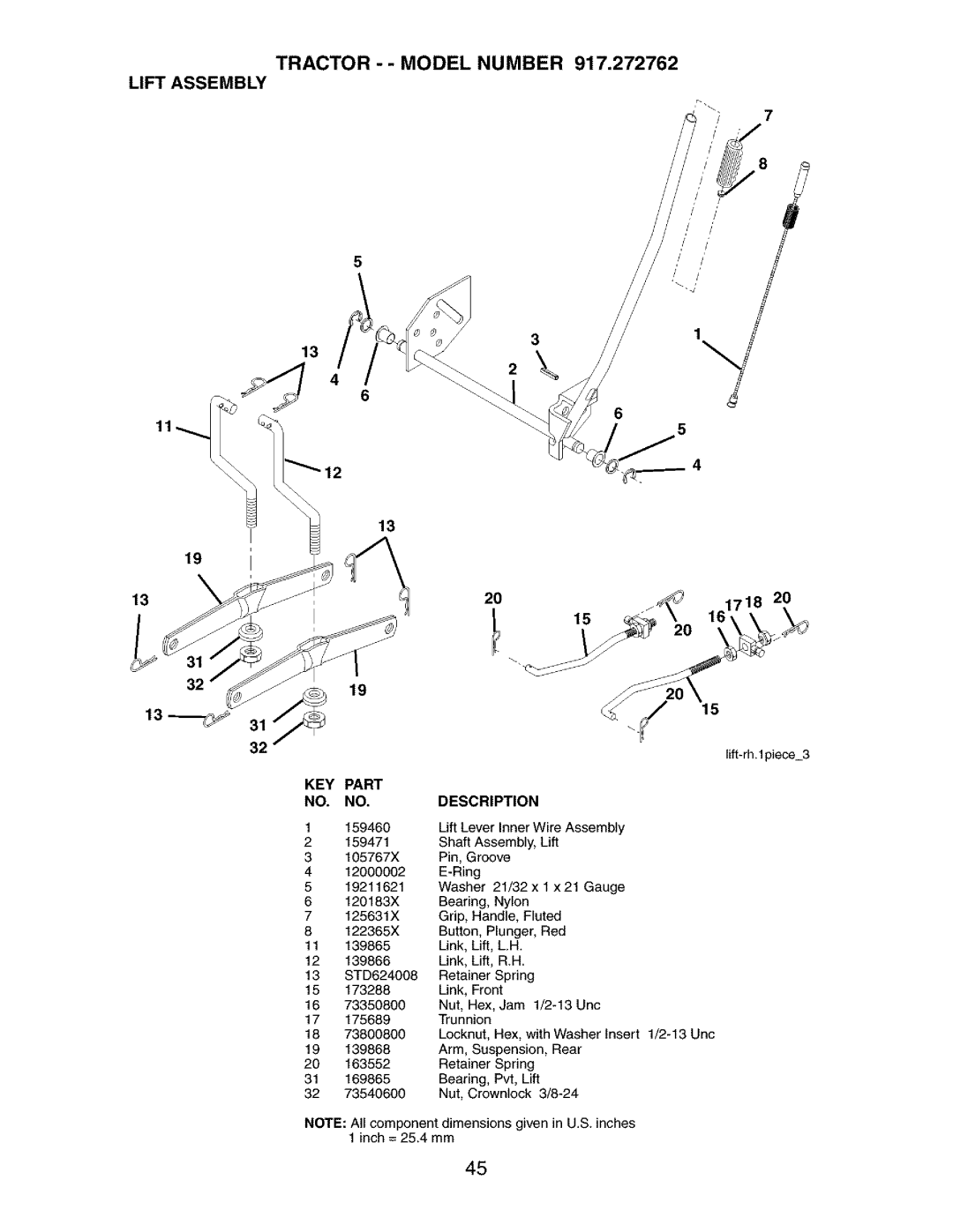 Craftsman 917.272762 manual Tractor -- Model Number Lift Assembly 