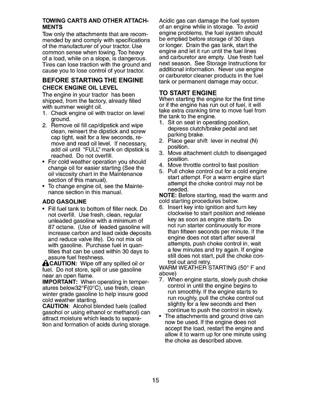 Craftsman 917.27285 owner manual Before Starting the Engine, Check Engine OIL Level, To Start Engine 