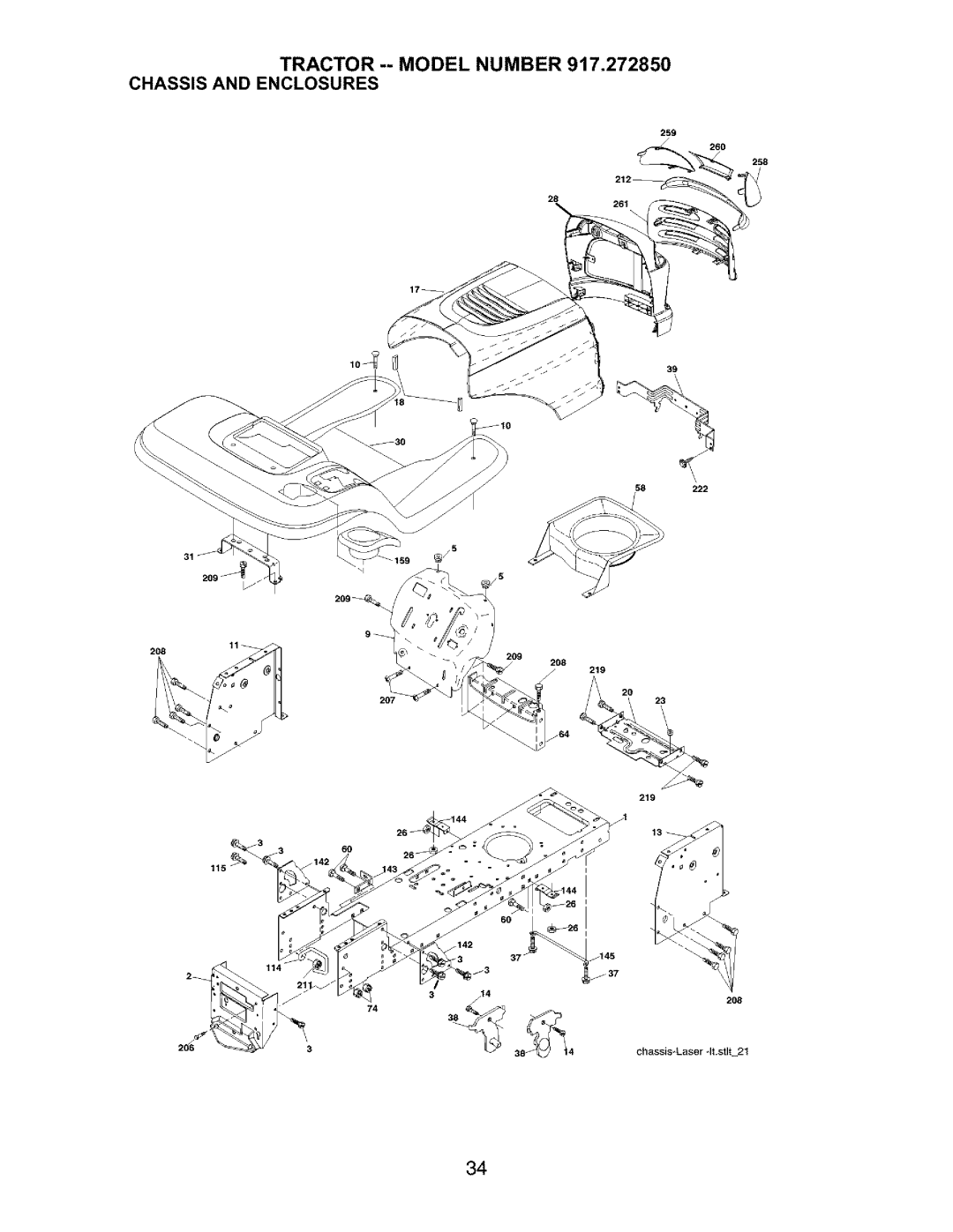 Craftsman 917.27285 owner manual Tractor -- Model Number Chassis and Enclosures 