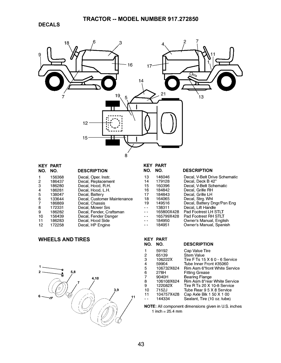 Craftsman 917.27285 owner manual Tractor -- Model Number Decals, 186368 