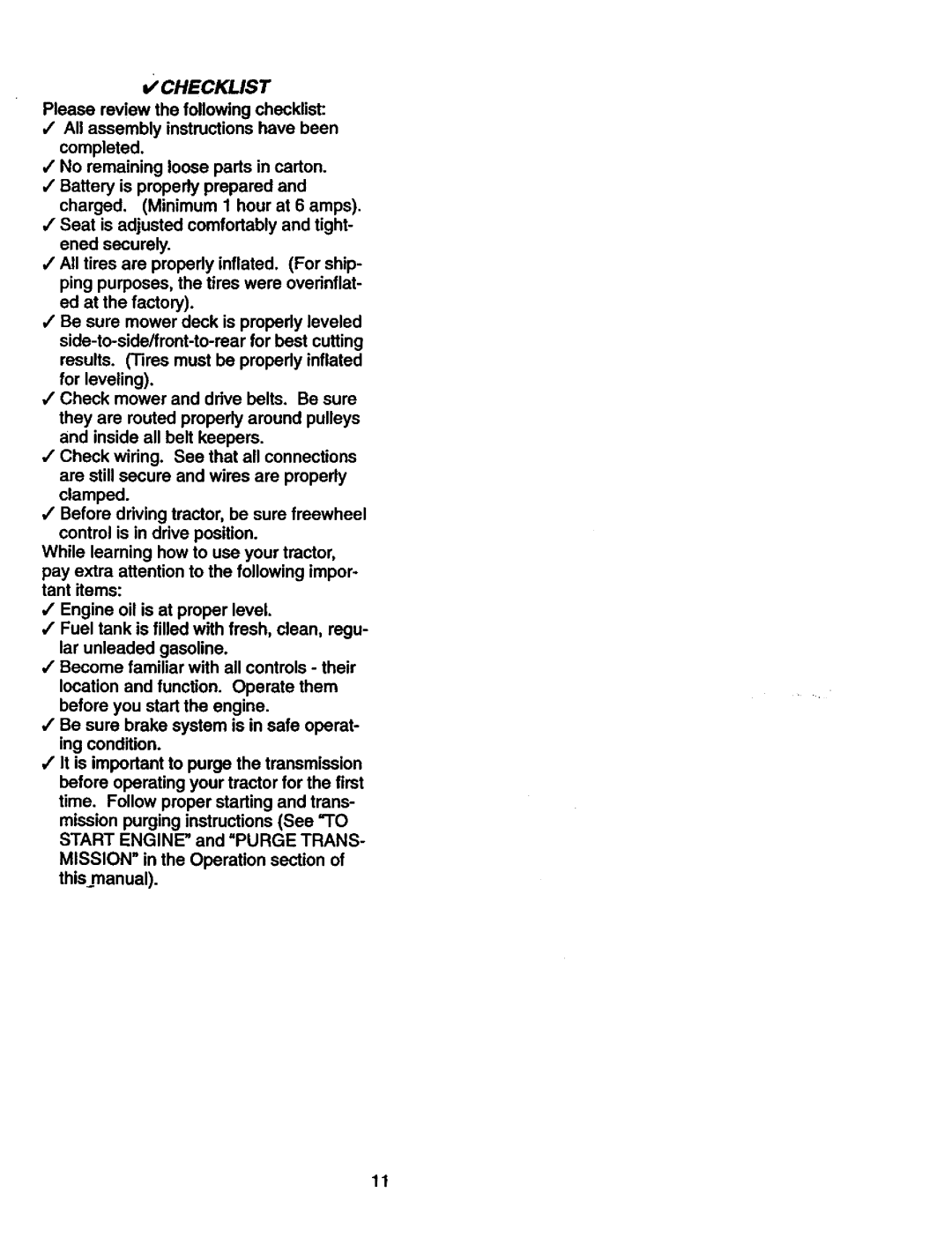 Craftsman 917.27306 owner manual Ii Checklist 