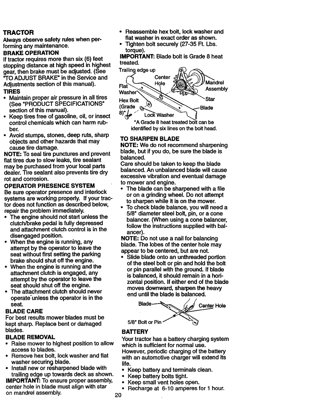 Craftsman 917.27306 owner manual Battery 