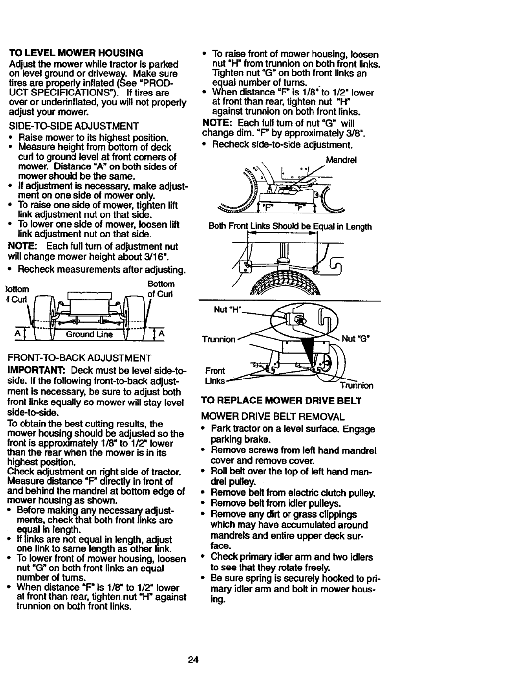 Craftsman 917.27306 SIDE-TO-SIDE Adjustment, Mower Drive Belt Removal, To Level Mower Housing, To Replace Mower Drive Belt 