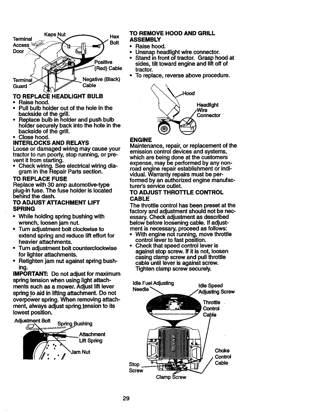 Craftsman 917.27306 owner manual To Remove Hood and Grill, Assembly, To Replace Fuse 