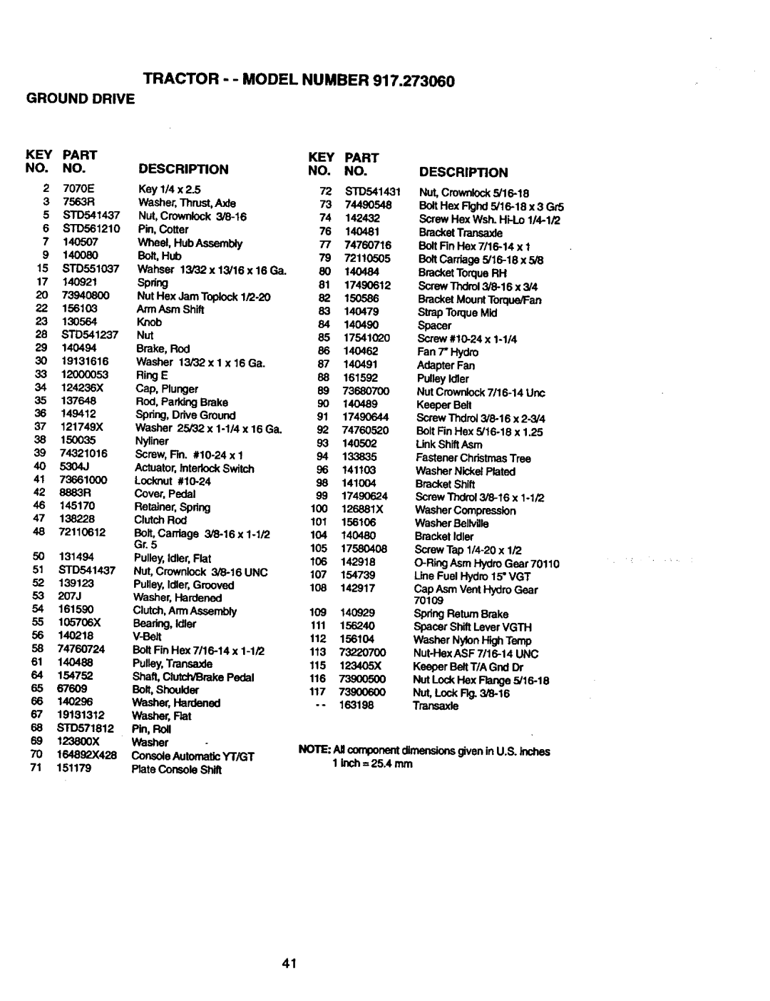 Craftsman 917.27306 owner manual KEY Part Description 