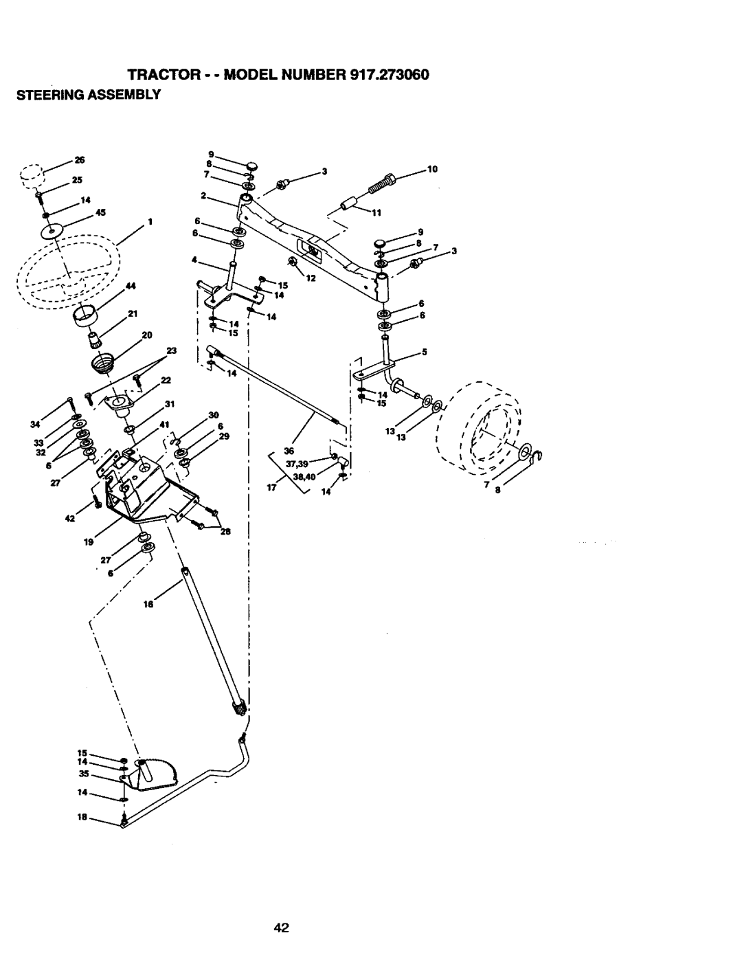 Craftsman 917.27306 owner manual Tractor - Model Number Steering Assembly 