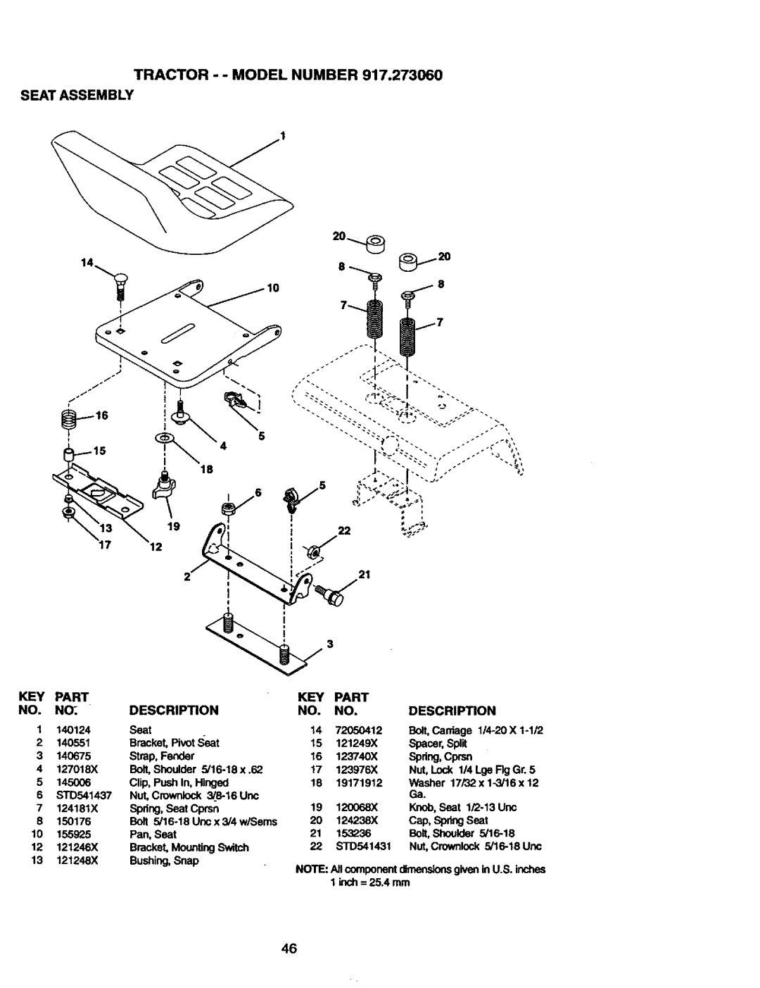 Craftsman 917.27306 owner manual Tractor Model Number Seat Assembly, Spng,Cprm 