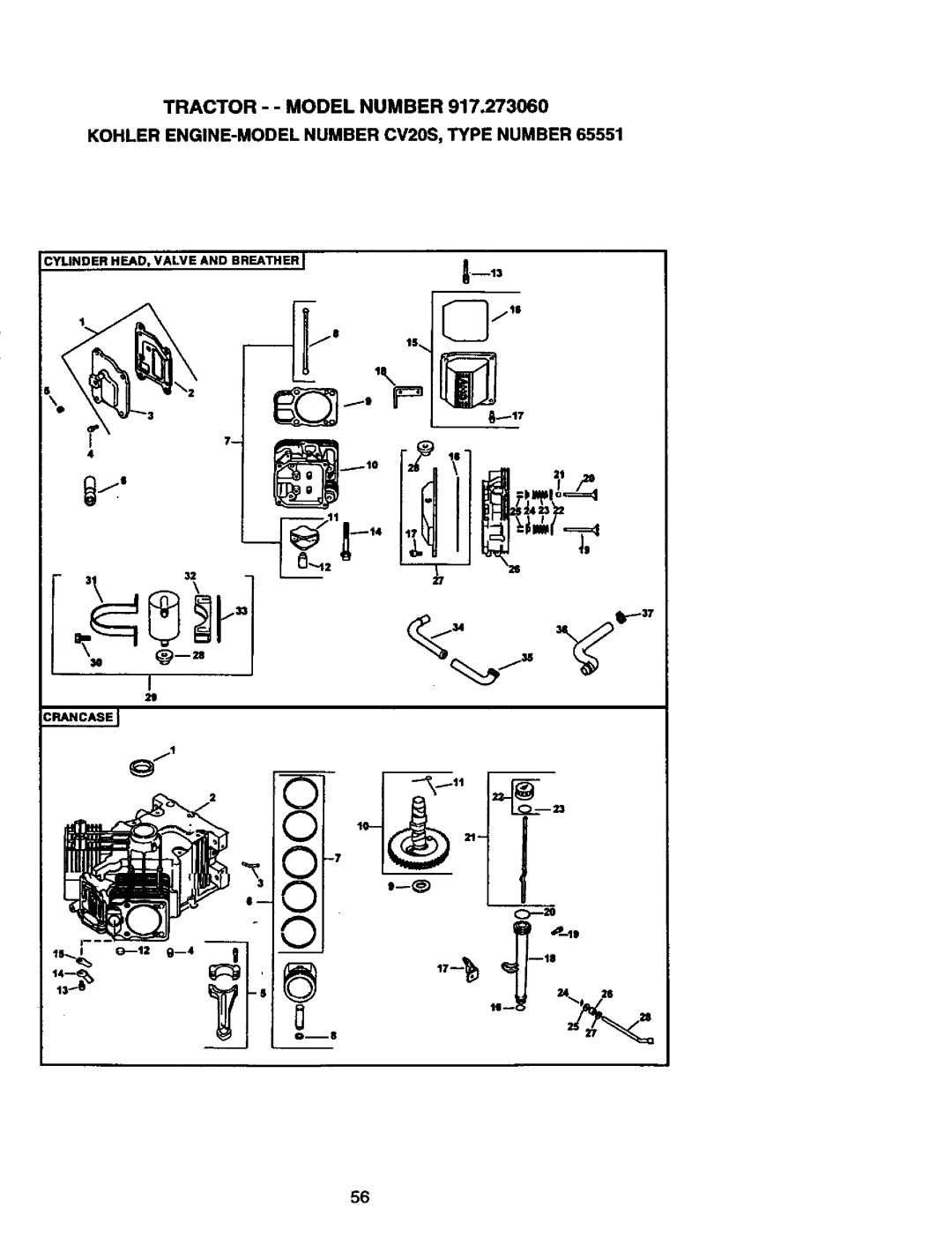 Craftsman 917.27306 owner manual Cylinder HEAD, Valve and Breather 