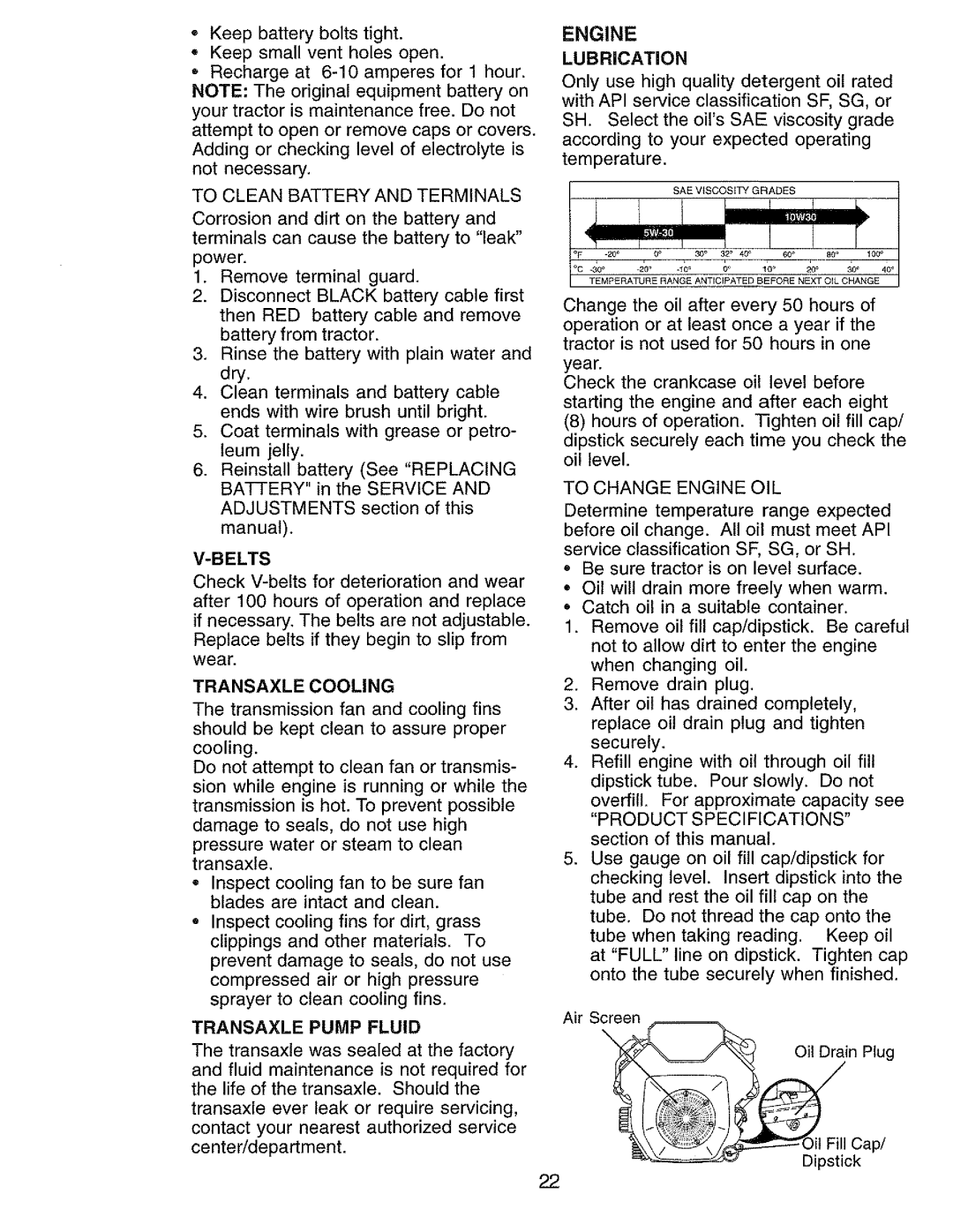 Craftsman 917.273062 owner manual Engine, Lubrication 