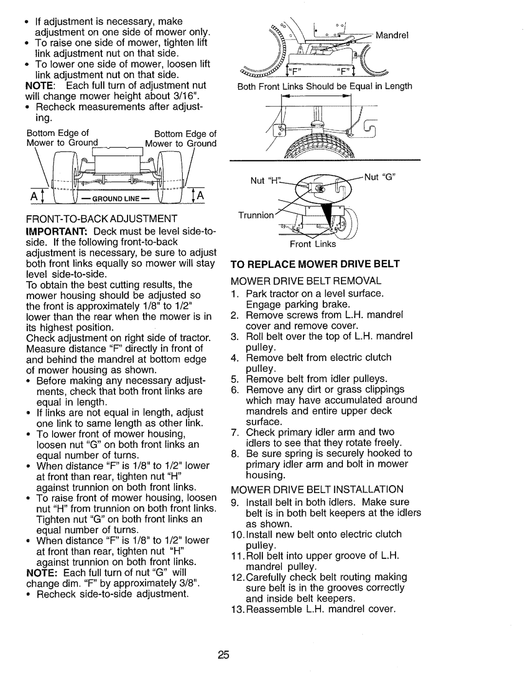 Craftsman 917.273062 owner manual To Replace Mower Drive Belt, Mower Drive Belt Removal, Mower Drive Belt Installation 