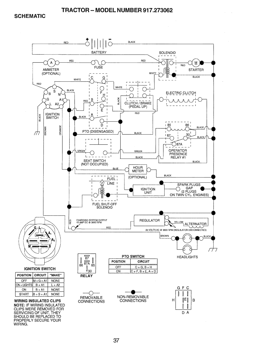 Craftsman 917.273062 owner manual Schematic Tractor Model Number 917,273062, ELECTa£CkuzcH 