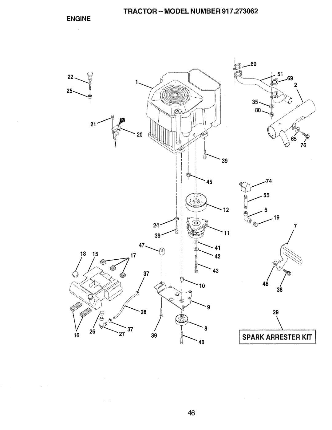 Craftsman 917.273062 owner manual Tractor Model Number Engine, Spark Arrester KIT 