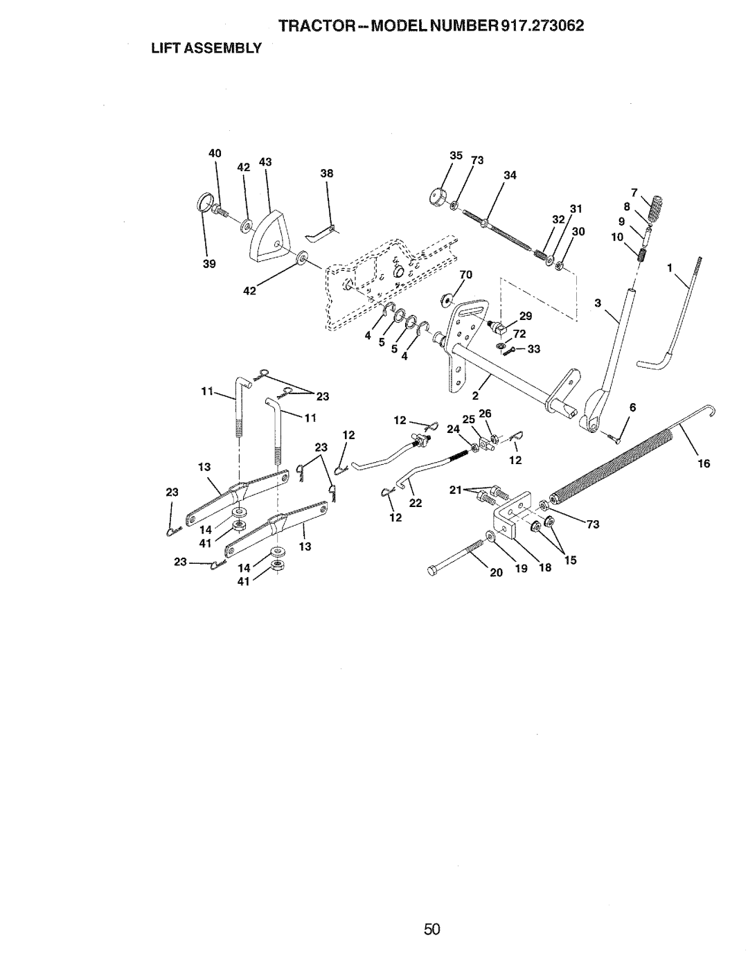 Craftsman 917.273062 owner manual Tractor -- Model Number Lift Assembly 