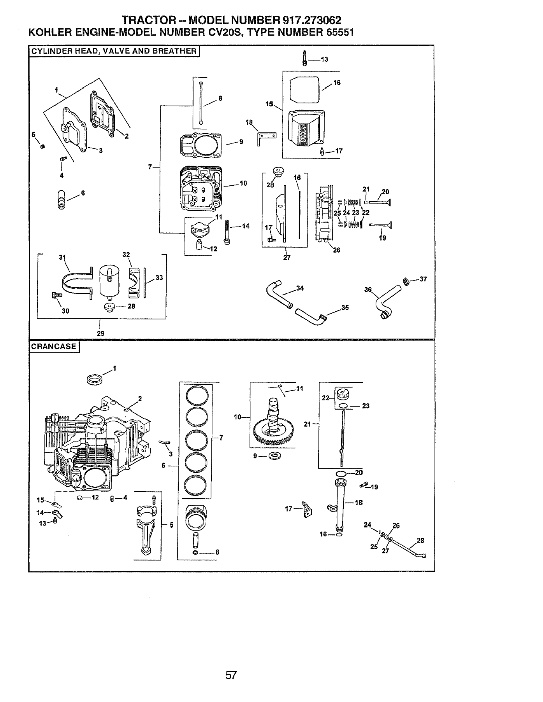 Craftsman 917.273062 owner manual Ylinder HEAD, Valve and Breatherj 