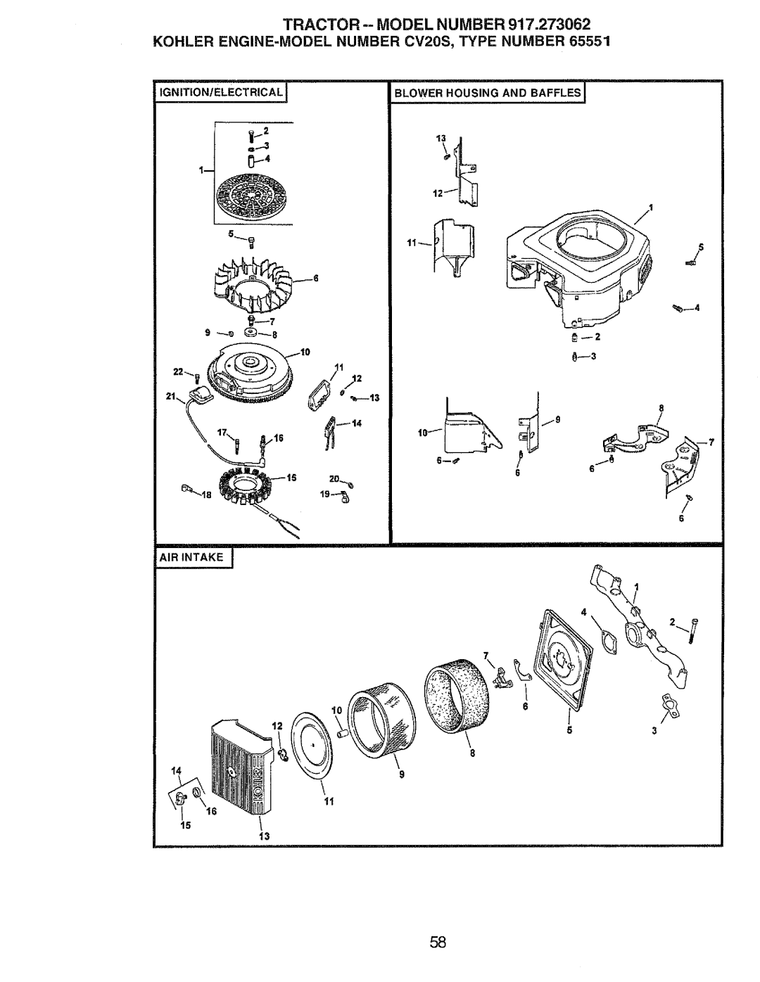 Craftsman 917.273062 owner manual IGNITION/ELECTRICALJ Blower Housing and Bafflesj 