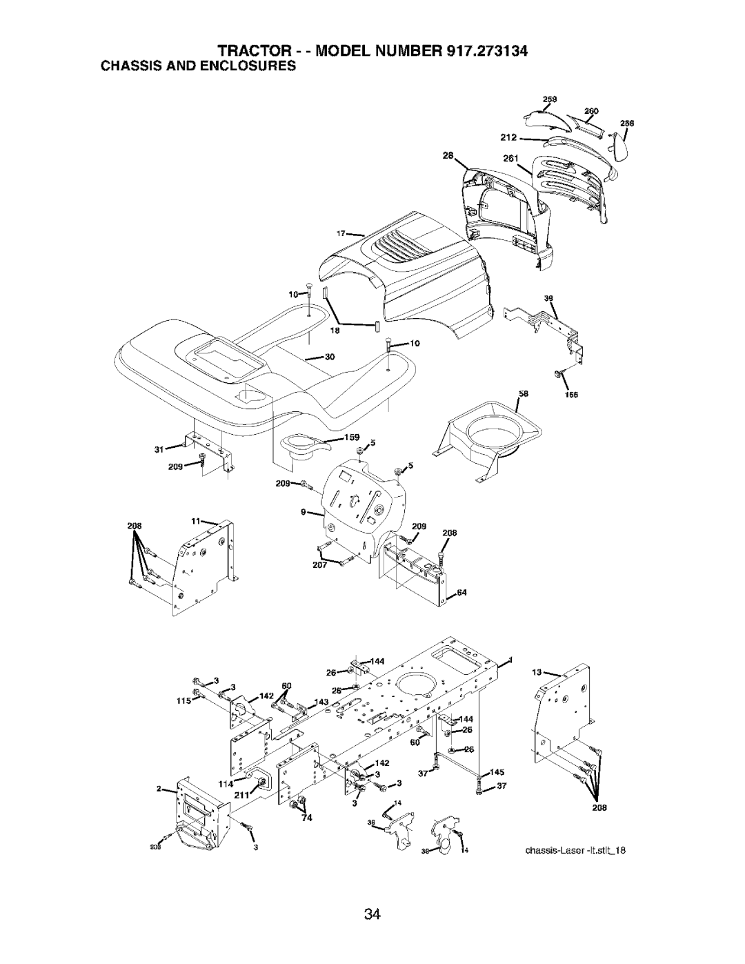 Craftsman 917.273134 owner manual Tractor - Model Number 917,273134 Chassis and Enclosures 