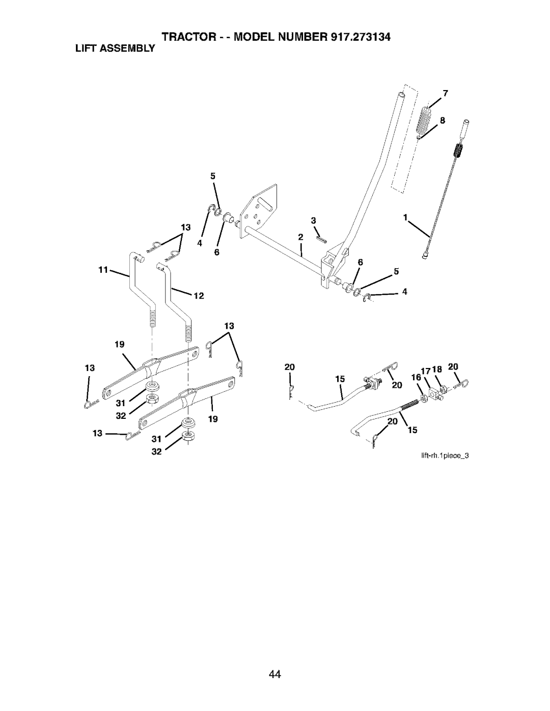 Craftsman 917.273134 owner manual Tractor - Model Number 917,273134 Lift Assembly 