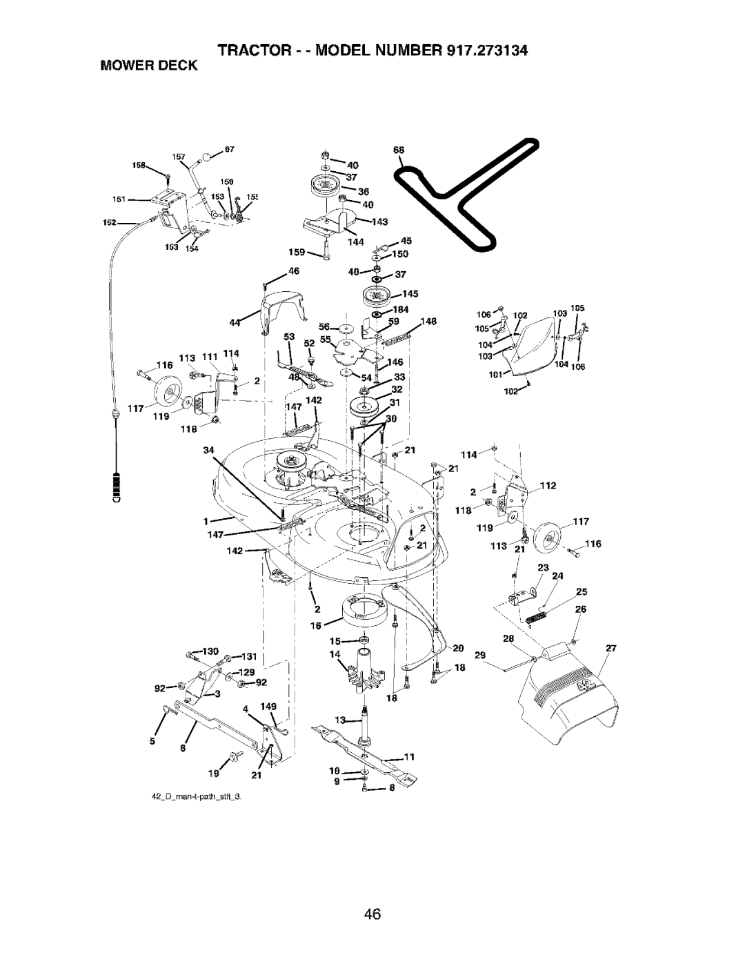 Craftsman 917.273134 owner manual Tractor - Model Number 917,273134 Mower Deck 