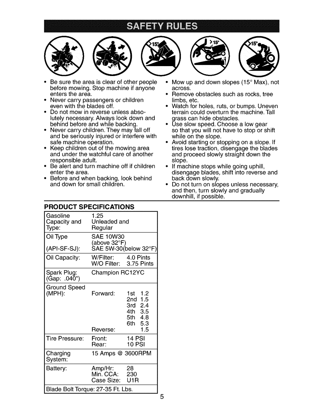 Craftsman 917.273134 owner manual Product Specifications, Api-Sf-Sj Sae, U1R 