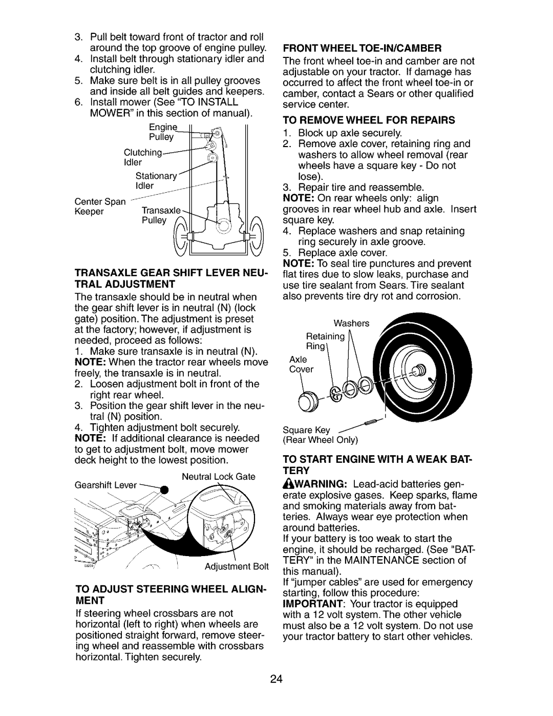 Craftsman 917.273134 owner manual To Start Engine With A Weak Bat- Tery 