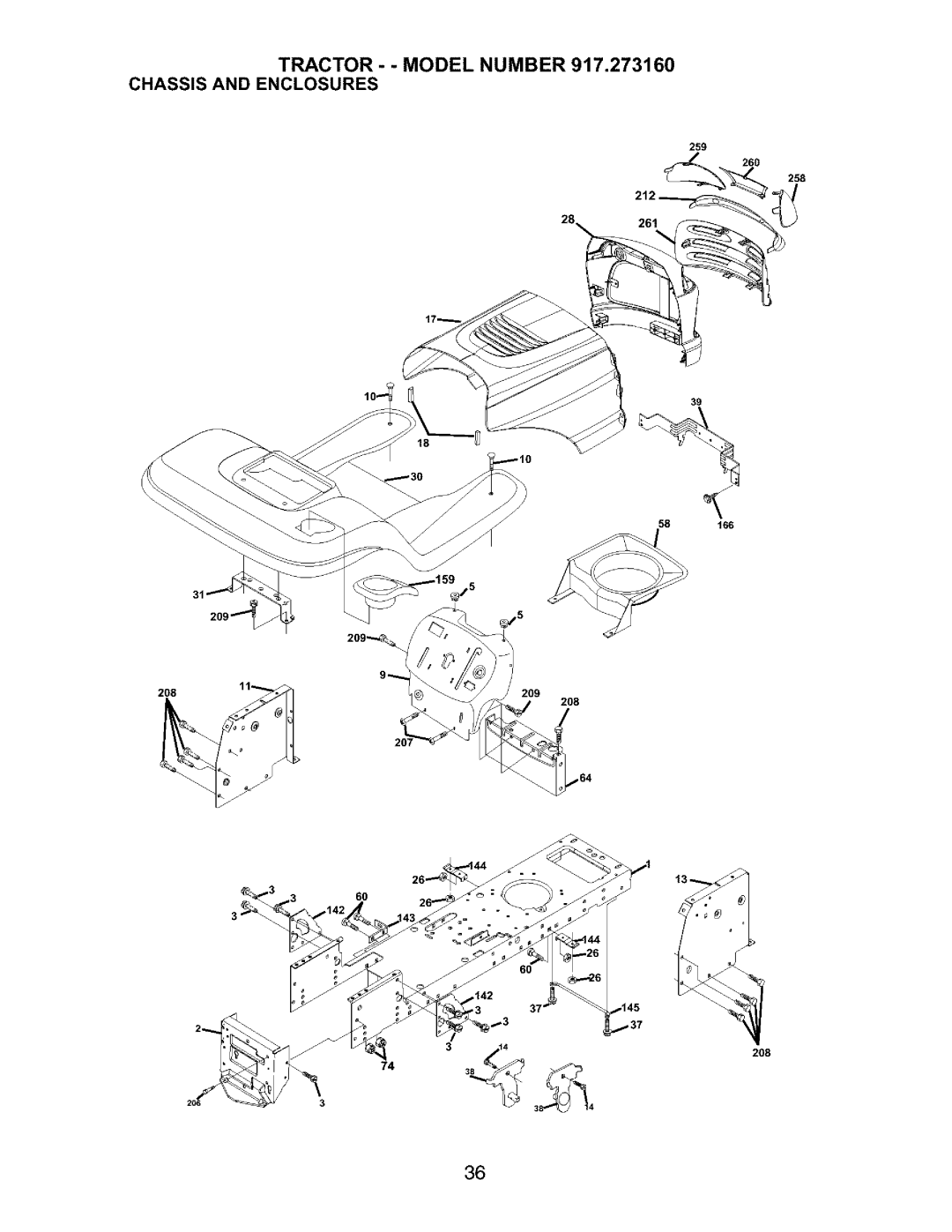 Craftsman owner manual Tractor - Model Number 917.273160 Chassis and Enclosures 