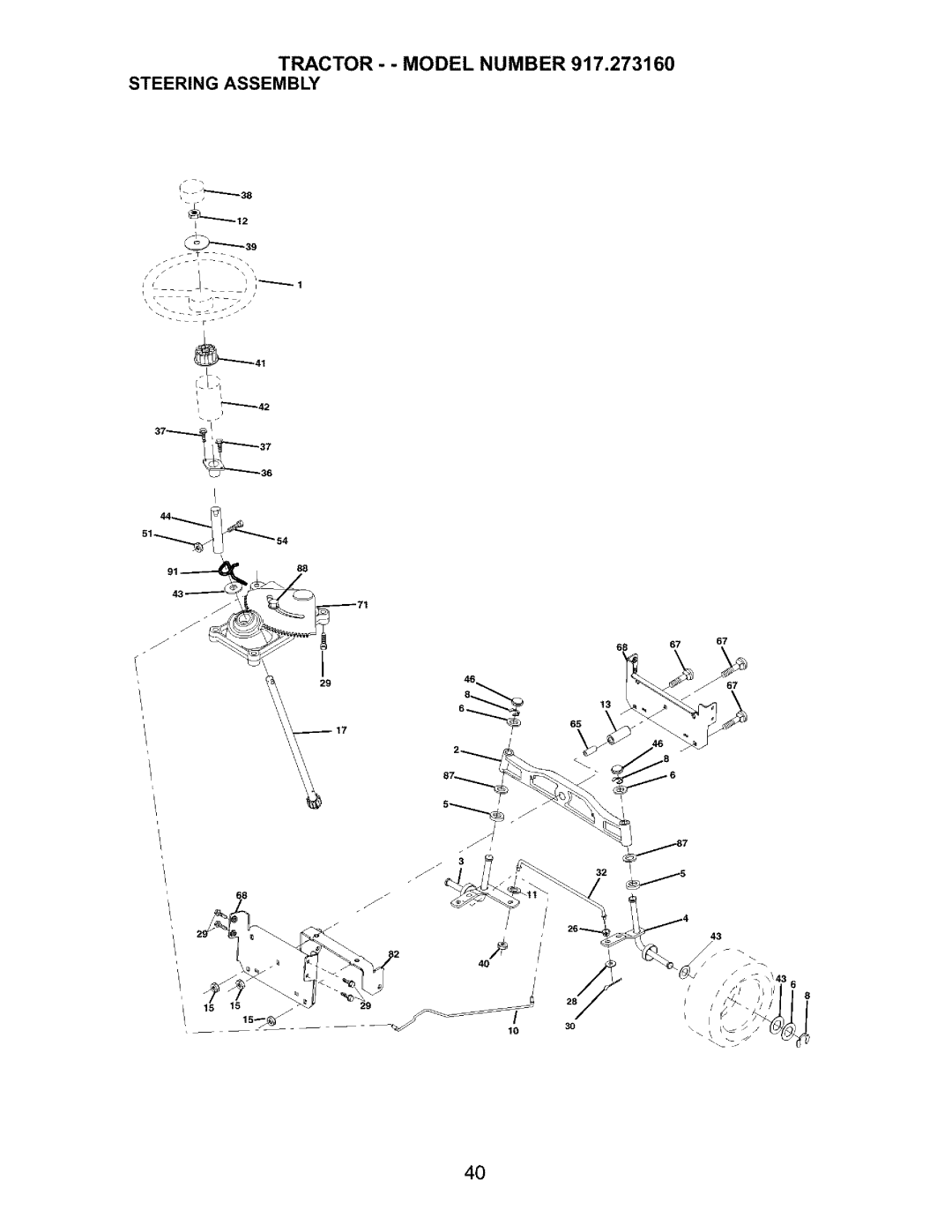 Craftsman owner manual Tractor - Model Number 917.273160 Steering Assembly 