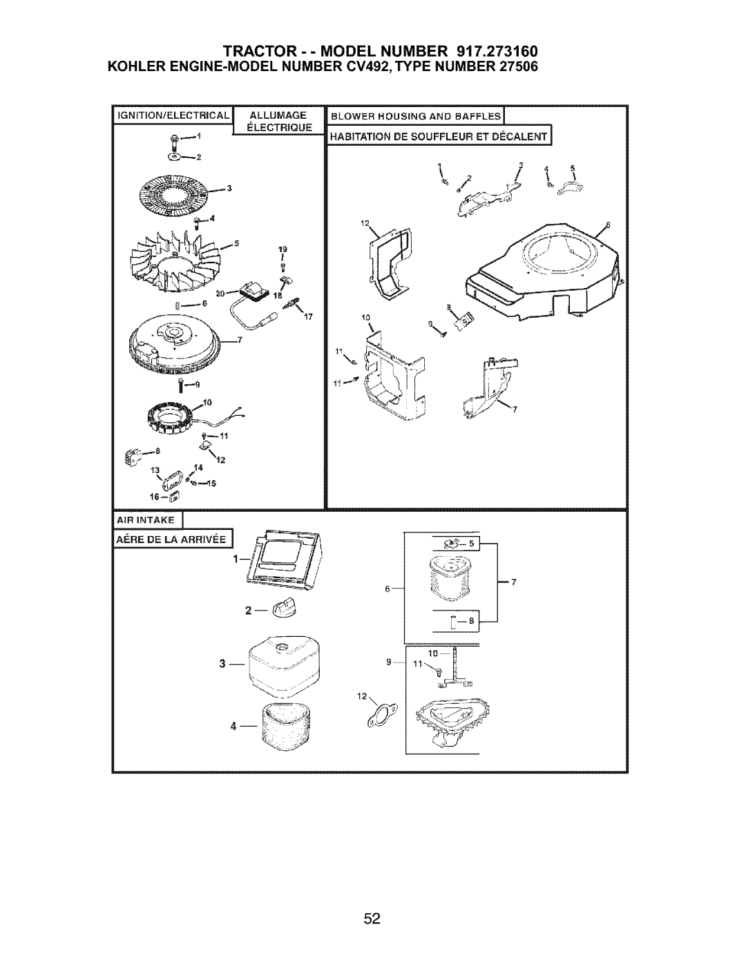 Craftsman 917.27316 owner manual Blower Housing and Bafflesi 