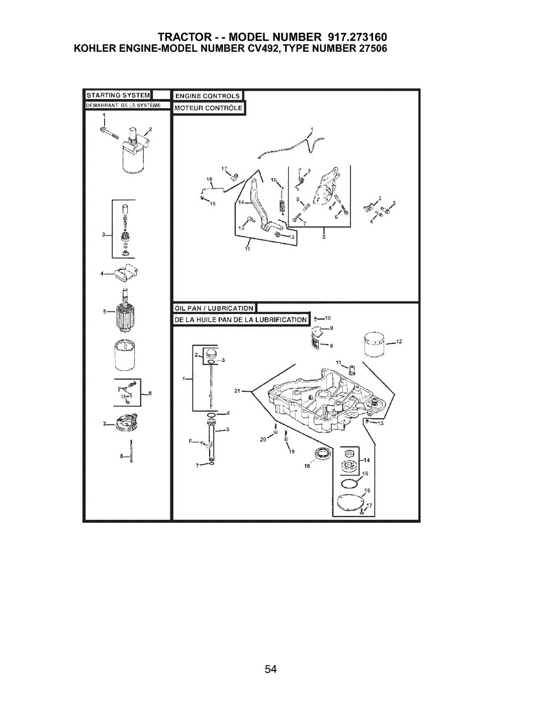 Craftsman 917.27316 owner manual OIL PAN / LU Brcation 