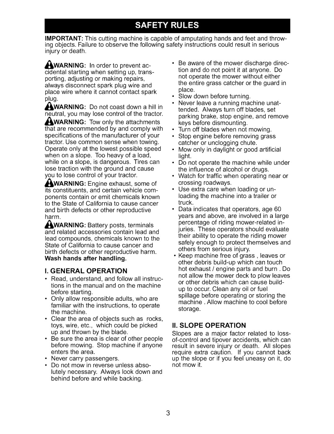 Craftsman 917.27317 owner manual Slope Operation, General Operation 