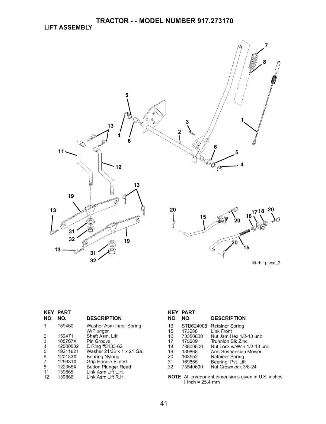 Craftsman 917.27317 owner manual Tractor - Model Number Lift Assembly, 3219 