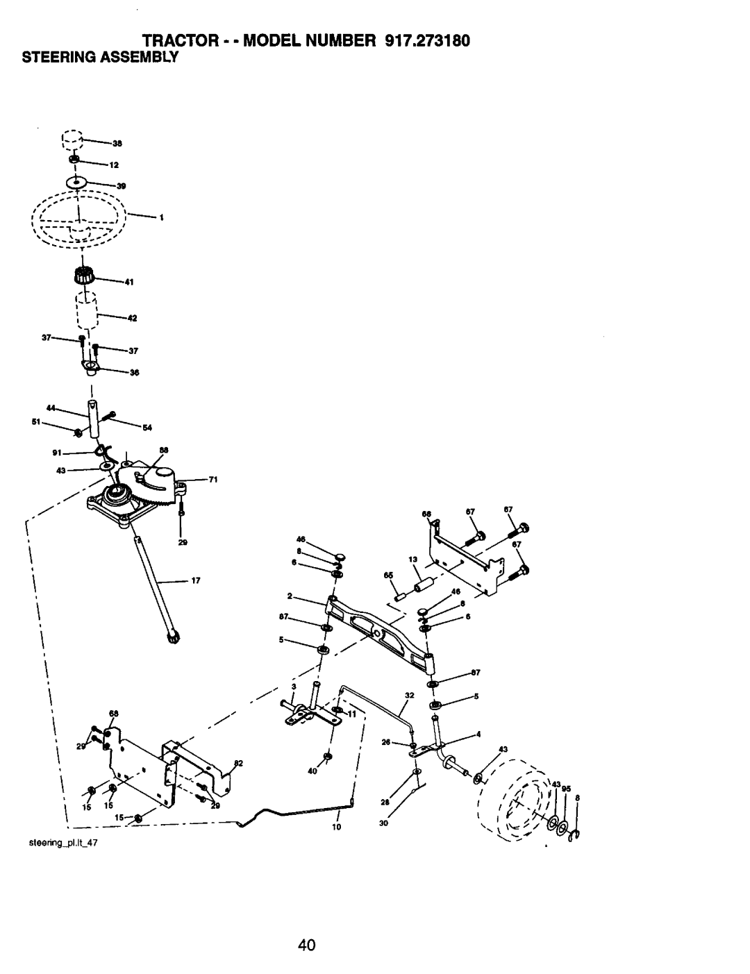 Craftsman manual Tractor - Model Number 917.273180 Steering Assembly 