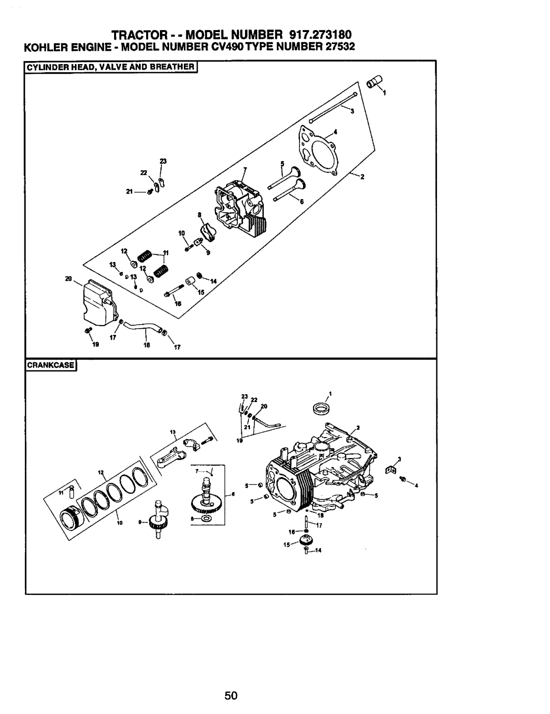 Craftsman 917.273180 manual Cylinder HEAD, Valve and Breather J Crankcas 