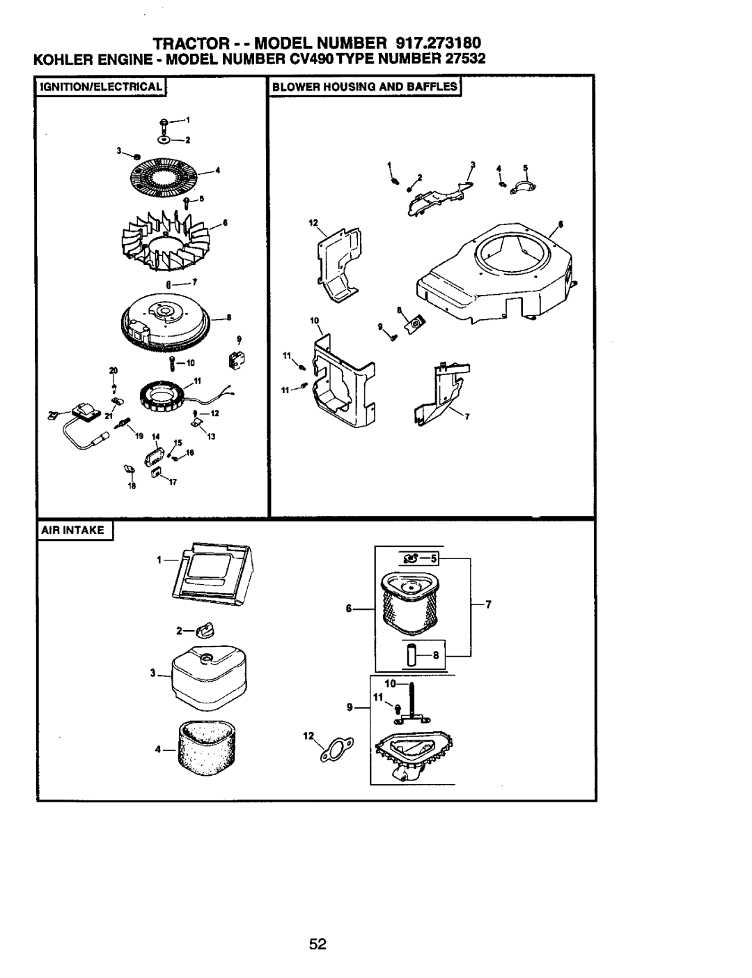 Craftsman 917.273180 manual Ignitionielectricali 