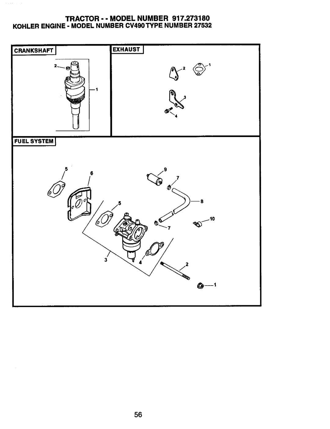 Craftsman 917.273180 manual Crankshaft J Exhaust Fuel System 