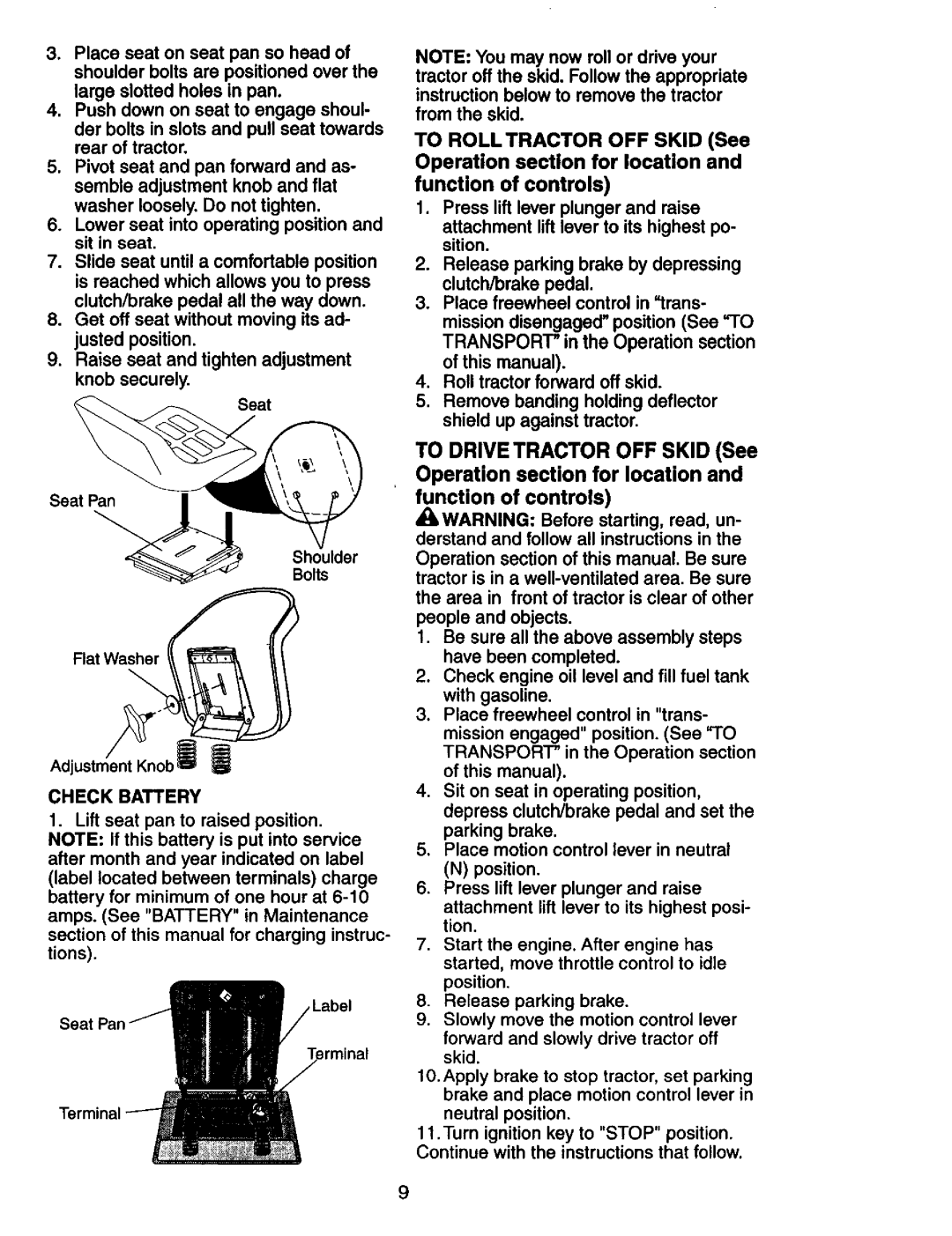 Craftsman 917.273180 manual Function of controls, Check Battery 