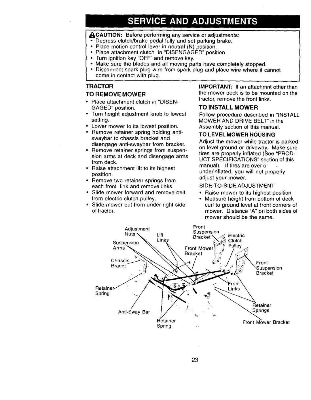 Craftsman 917.273322 Tractor To Remove Mower, To Install Mower, To Level Mower Housing, SIDE-TO-SIDE Adjustment 