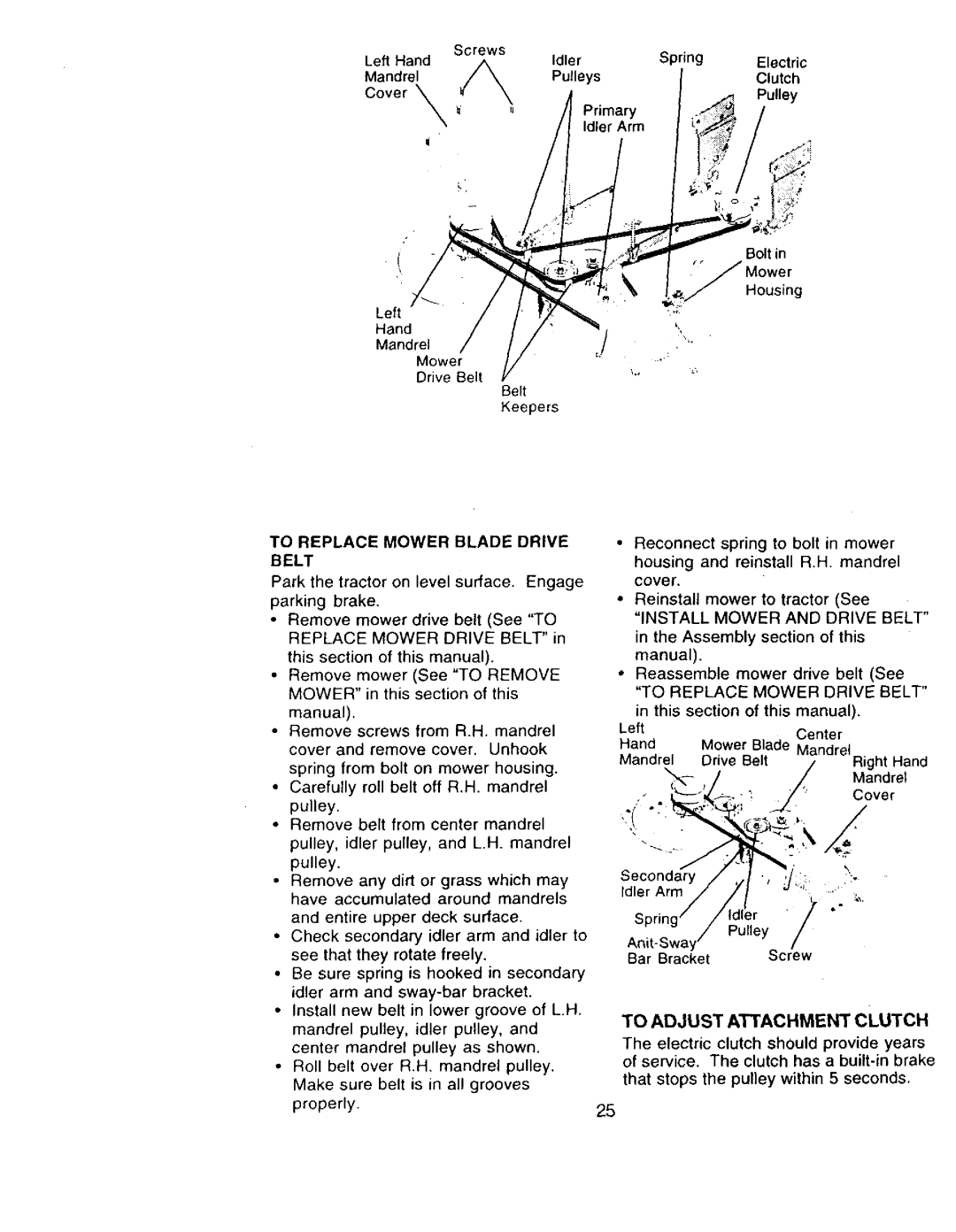 Craftsman 917.273322 To Replace Mower Blade Drive Belt, Install Mower and Drive Belt, To Adjust Attachment Clutch 