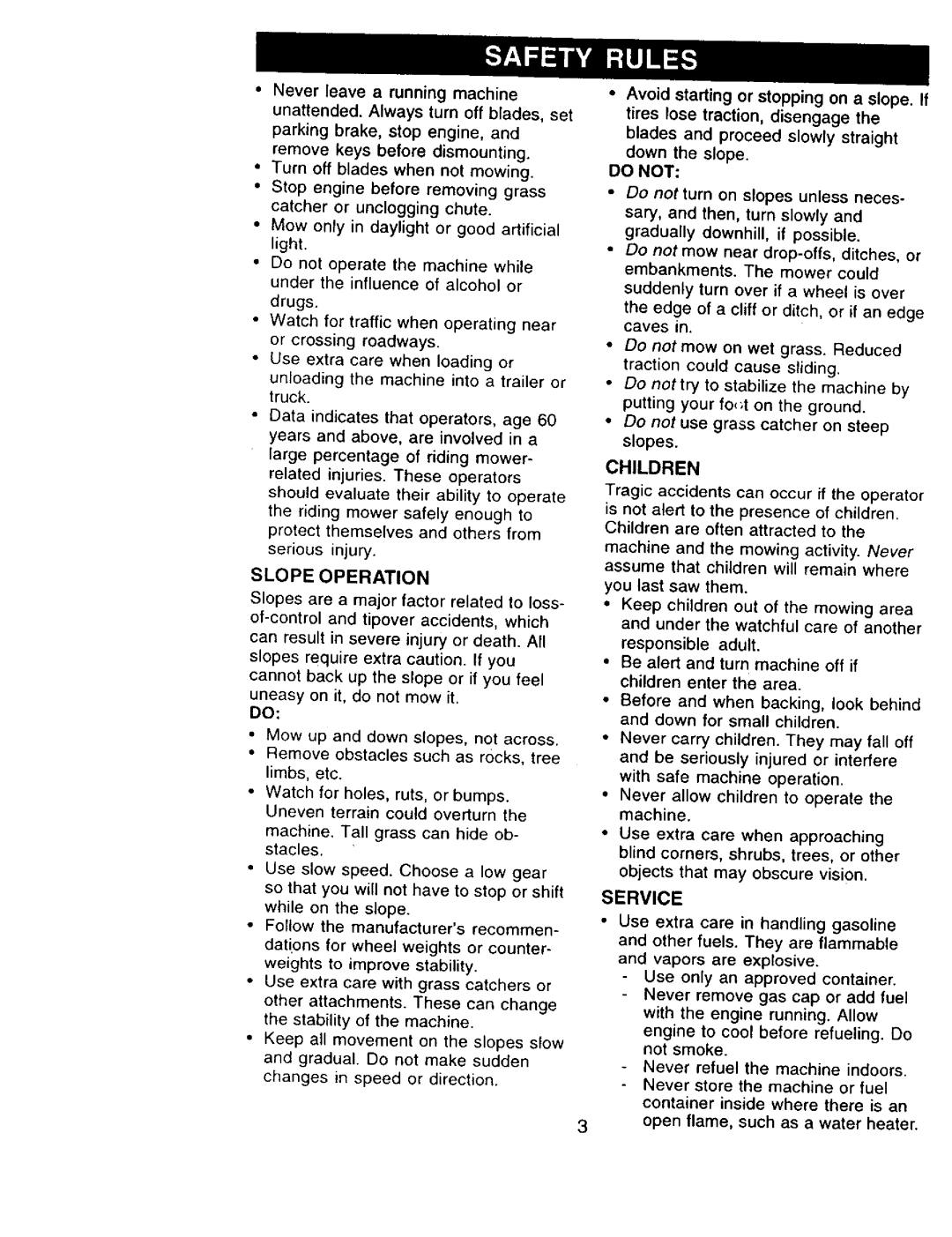 Craftsman 917.273322 owner manual Children, Service, Do not, Be alert and turn machine off if children enter the area 