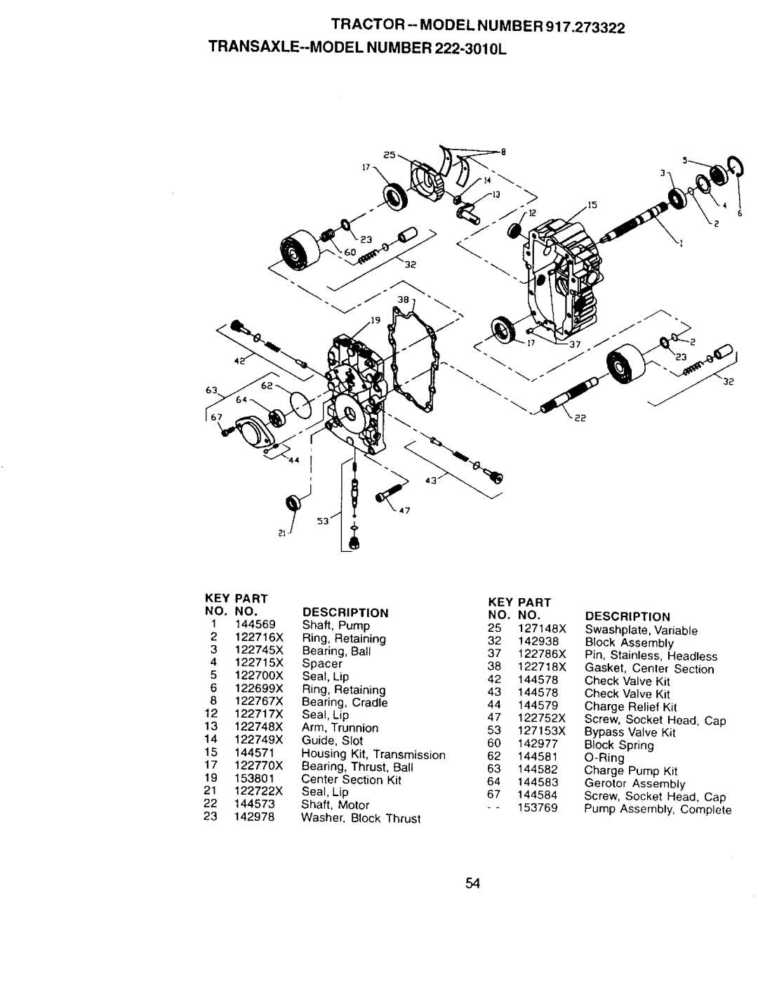 Craftsman 917.273322 owner manual Tractor -- Model Number TRANSAXLE--MODEL Number 222-3010L, Description 