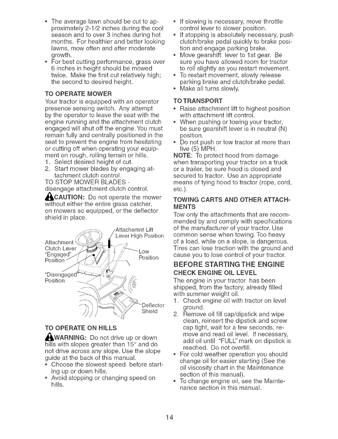 Craftsman 917.273373 owner manual To Operate Mower, To Transport, Ments 