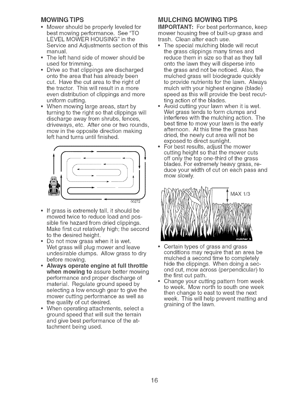 Craftsman 917.273373 owner manual Mulching Mowing Tips 