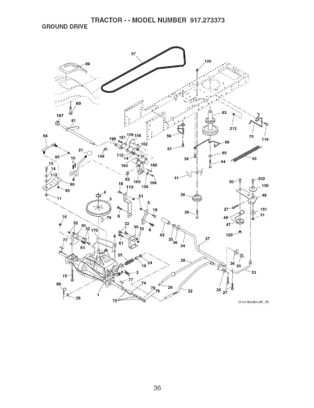 Craftsman 917.273373 owner manual Tractor - Model Number Ground Drive 