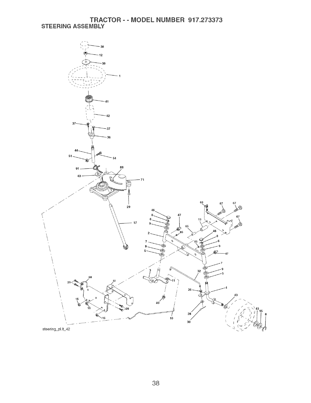 Craftsman owner manual Tractor Model Number 917.273373 Steeringassembly 